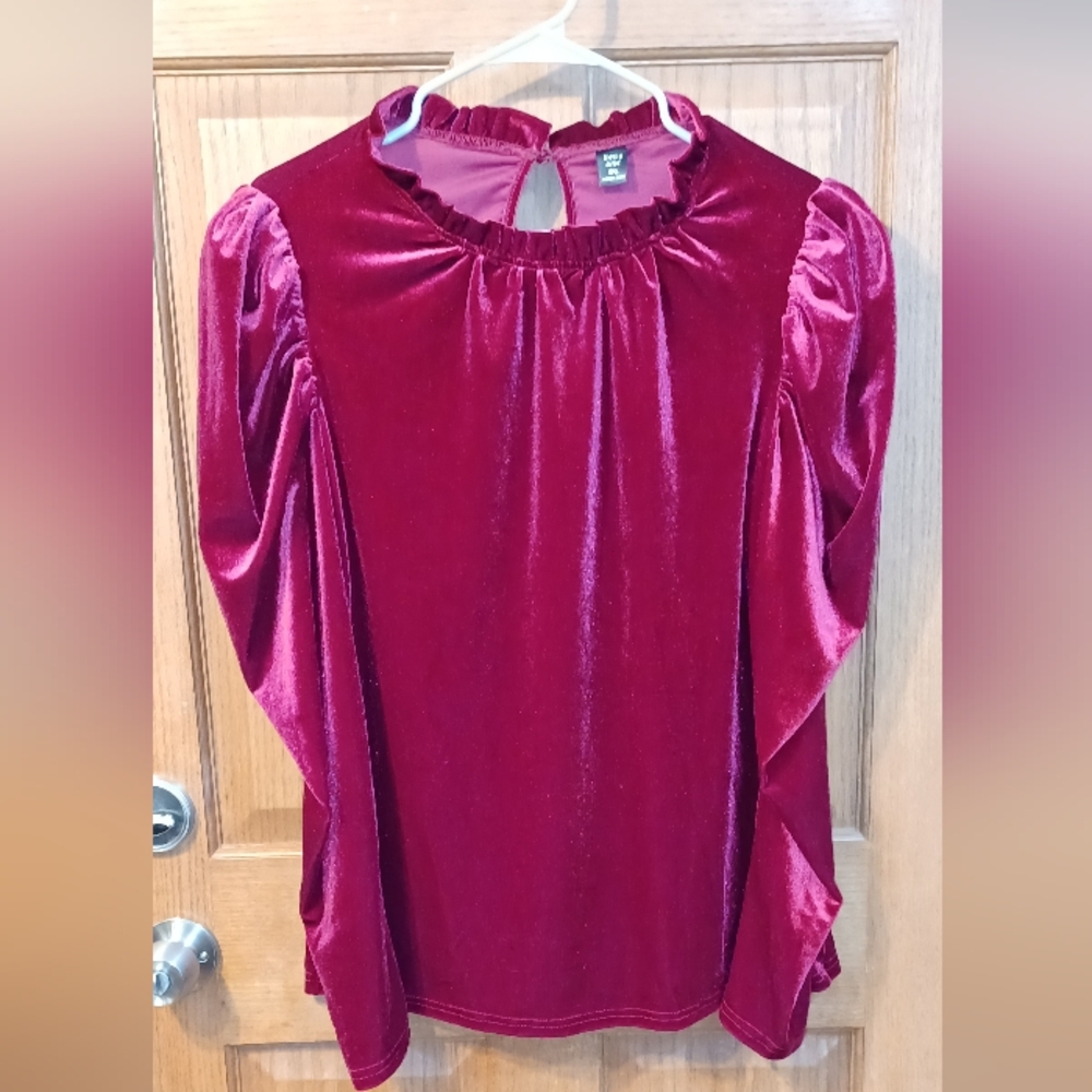 Shein Women's Velvet Long Sleeve Blouse with Ruffle Neckline Size 2XL